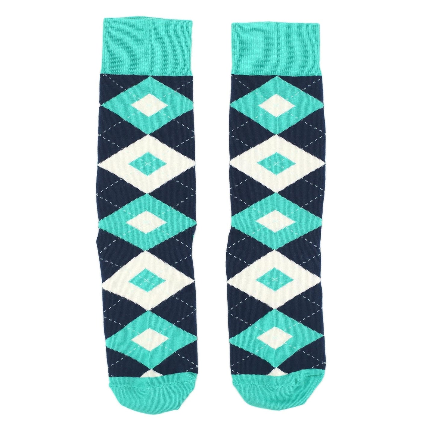 Turquoise Navy Argyle Wedding Groomsmen Men’s Dress Socks