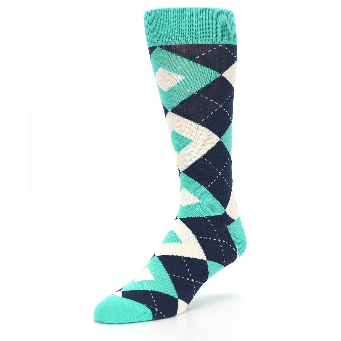 Turquoise Navy Argyle Wedding Groomsmen Men’s Dress Socks