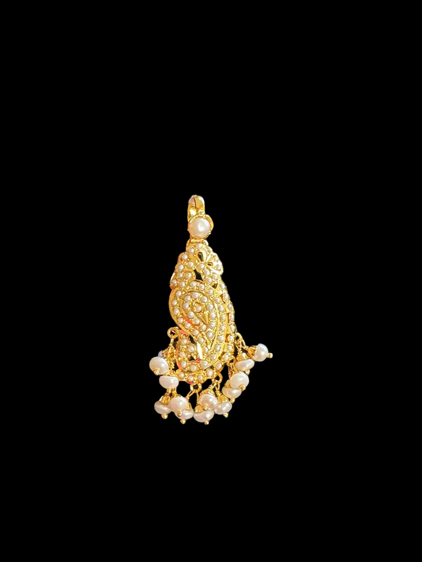 Gold-Plated Jadau Silver Pendant Set with Freshwater Pearls( READY TO SHIP )
