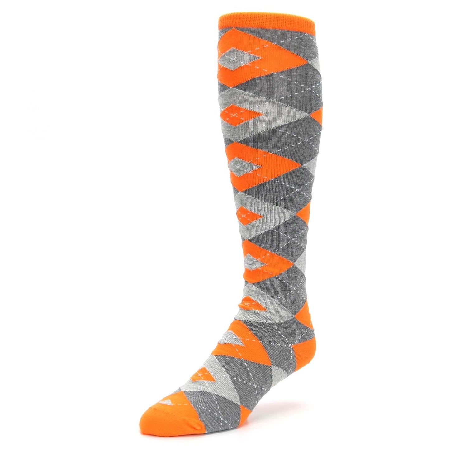 Tangerine Orange Gray Argyle Socks - Men's Over-the-Calf Socks