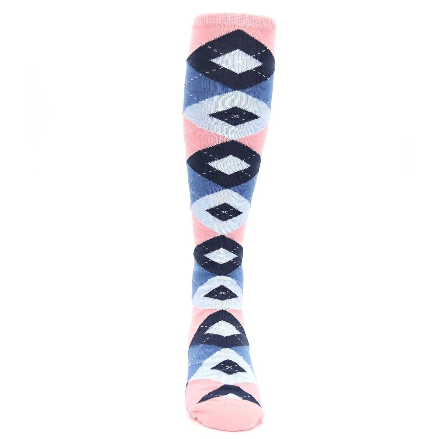 Pink Blue Navy Argyle Men's Over-the-Calf Dress Socks