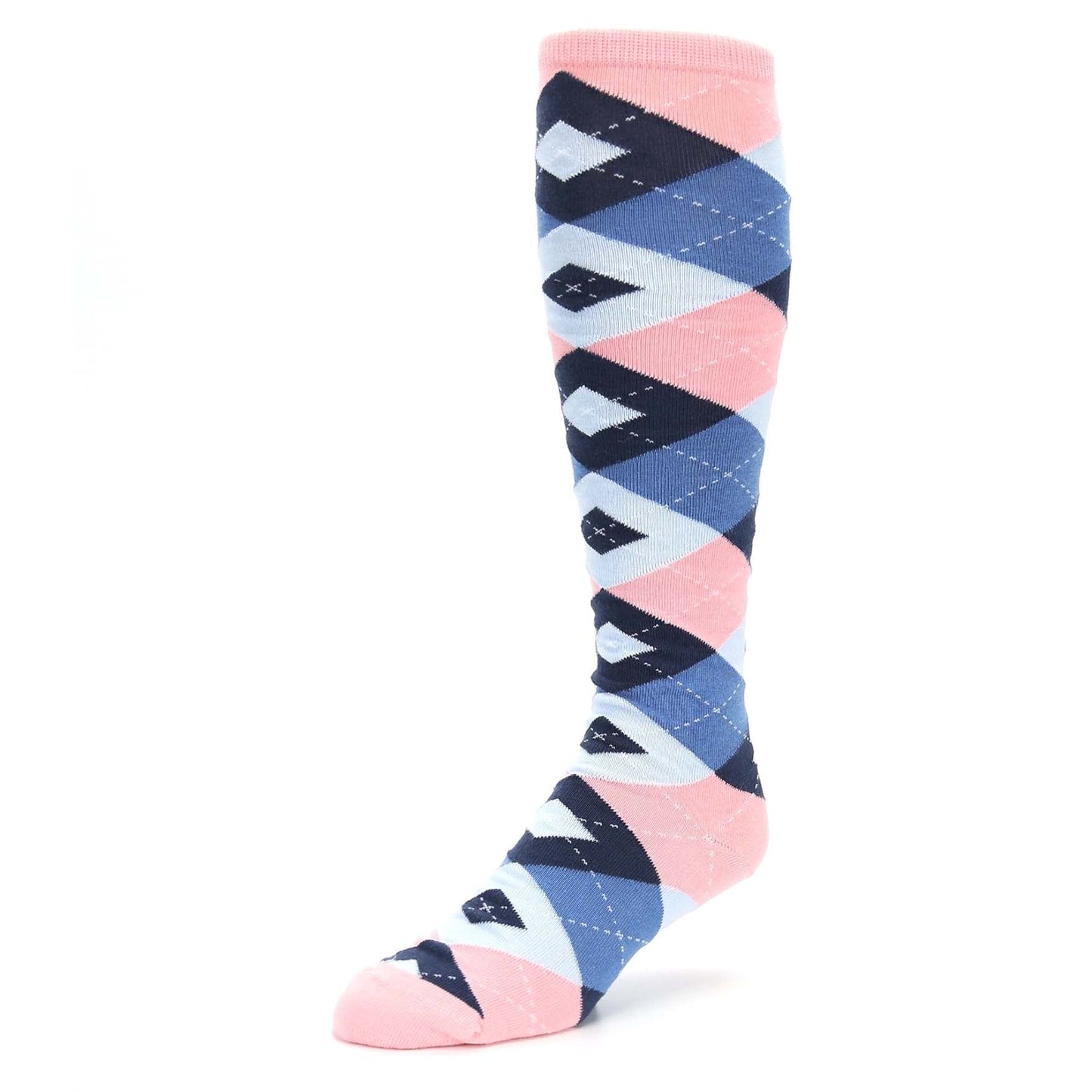 Pink Blue Navy Argyle Men's Over-the-Calf Dress Socks