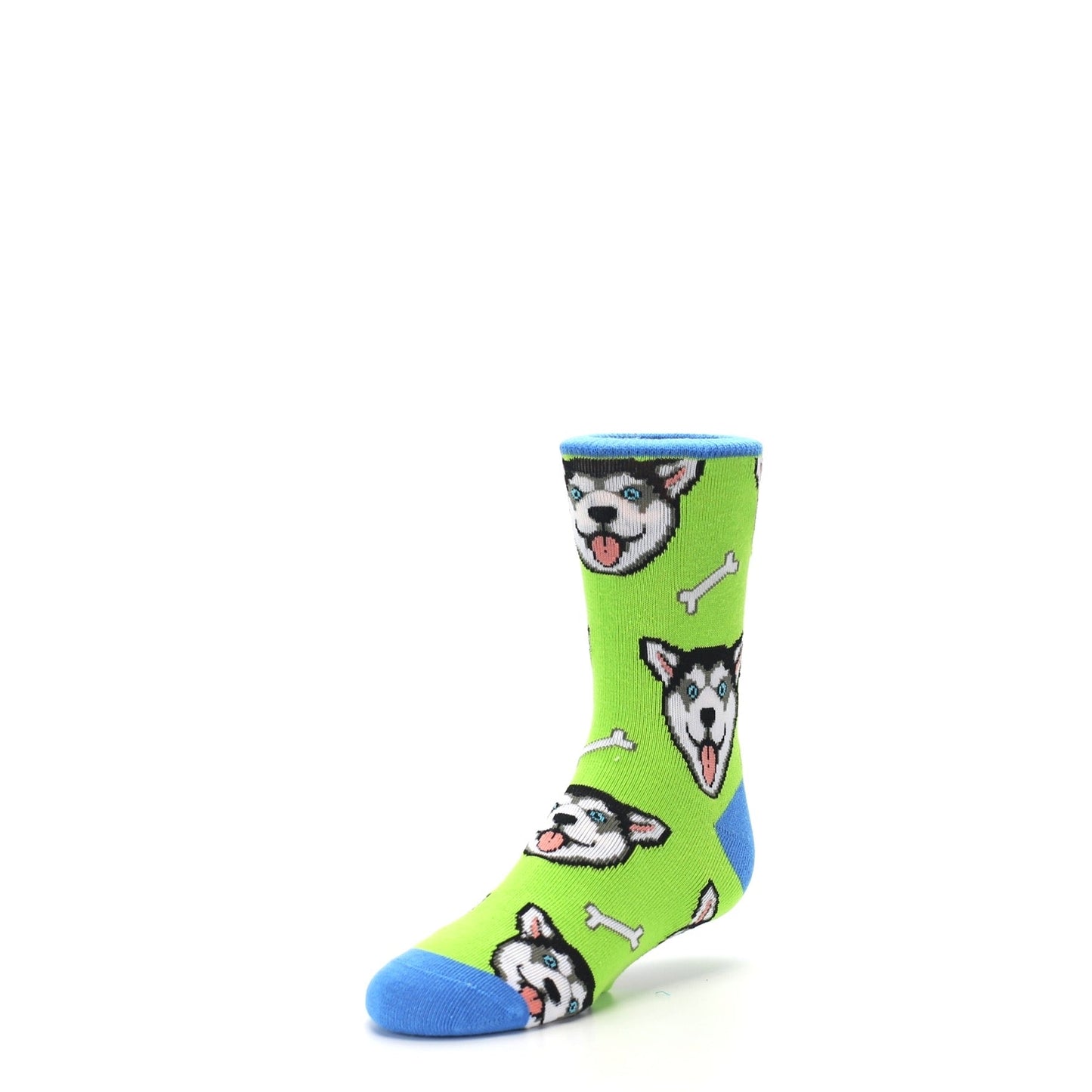 Lime Green Happy Husky Dog Socks - Kid's Dress Socks