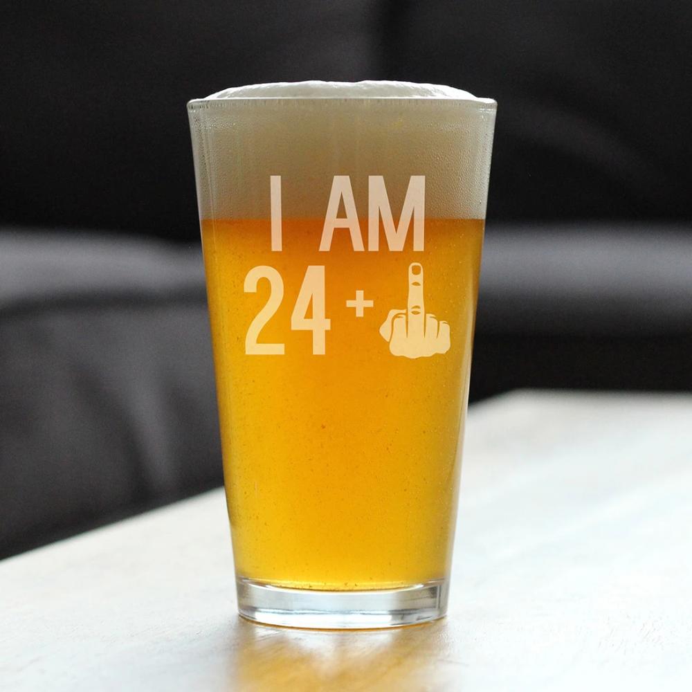 24 + 1 Middle Finger - 16 oz Pint Glass for Beer - Funny 25th Birthday Gifts for Men and Women Turning 25