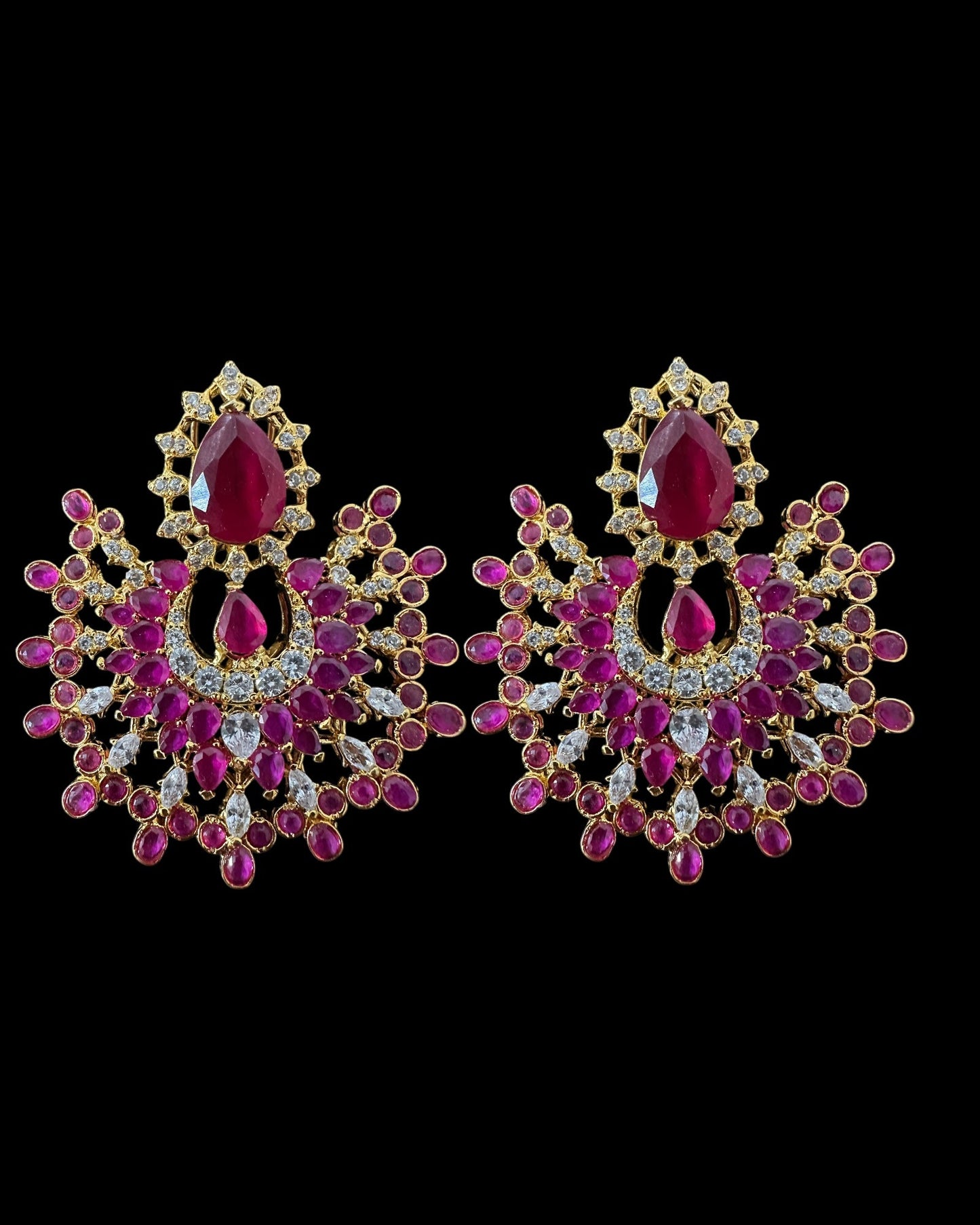 Subhana gold plated chandbali earrings tika set -Ruby ( READY TO SHIP )