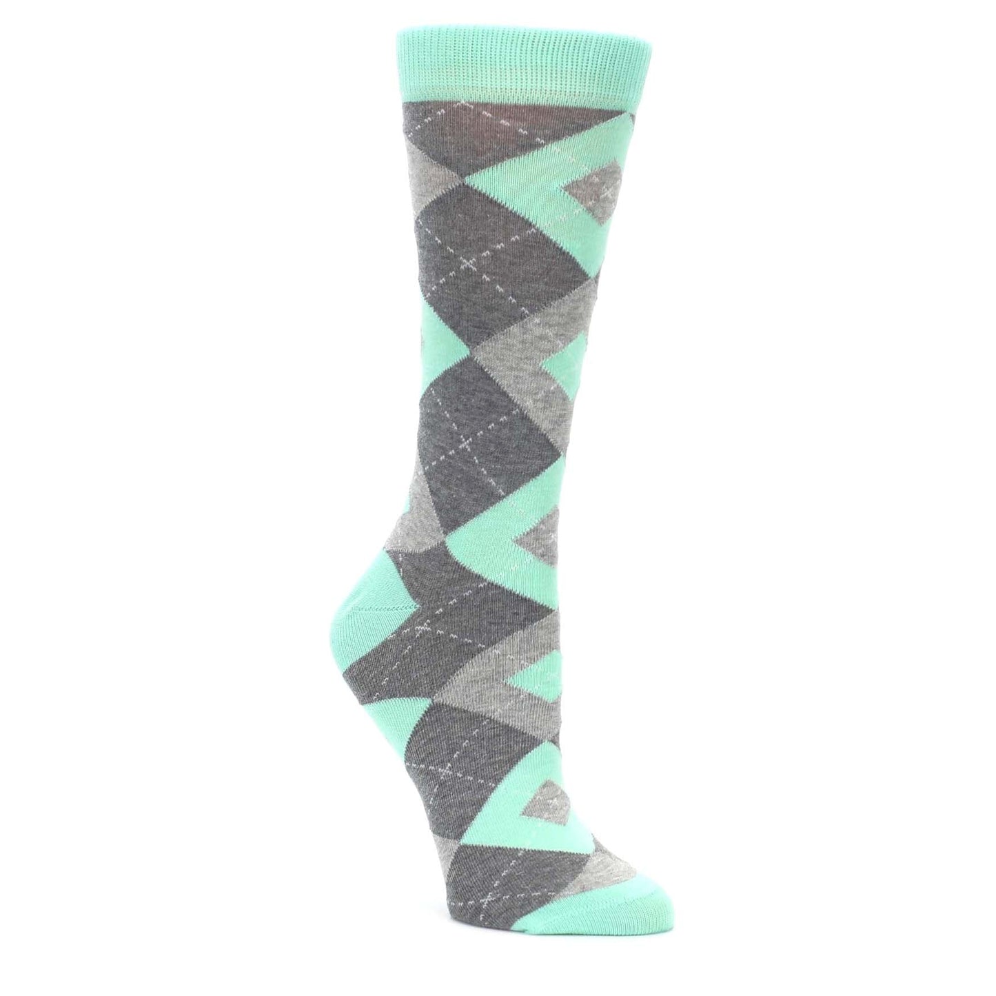 Mint Green Gray Argyle Women's Dress Socks