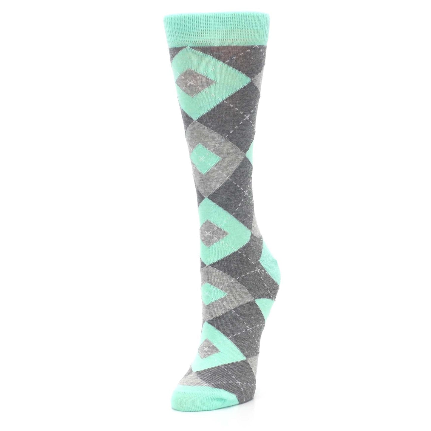 Mint Green Gray Argyle Women's Dress Socks