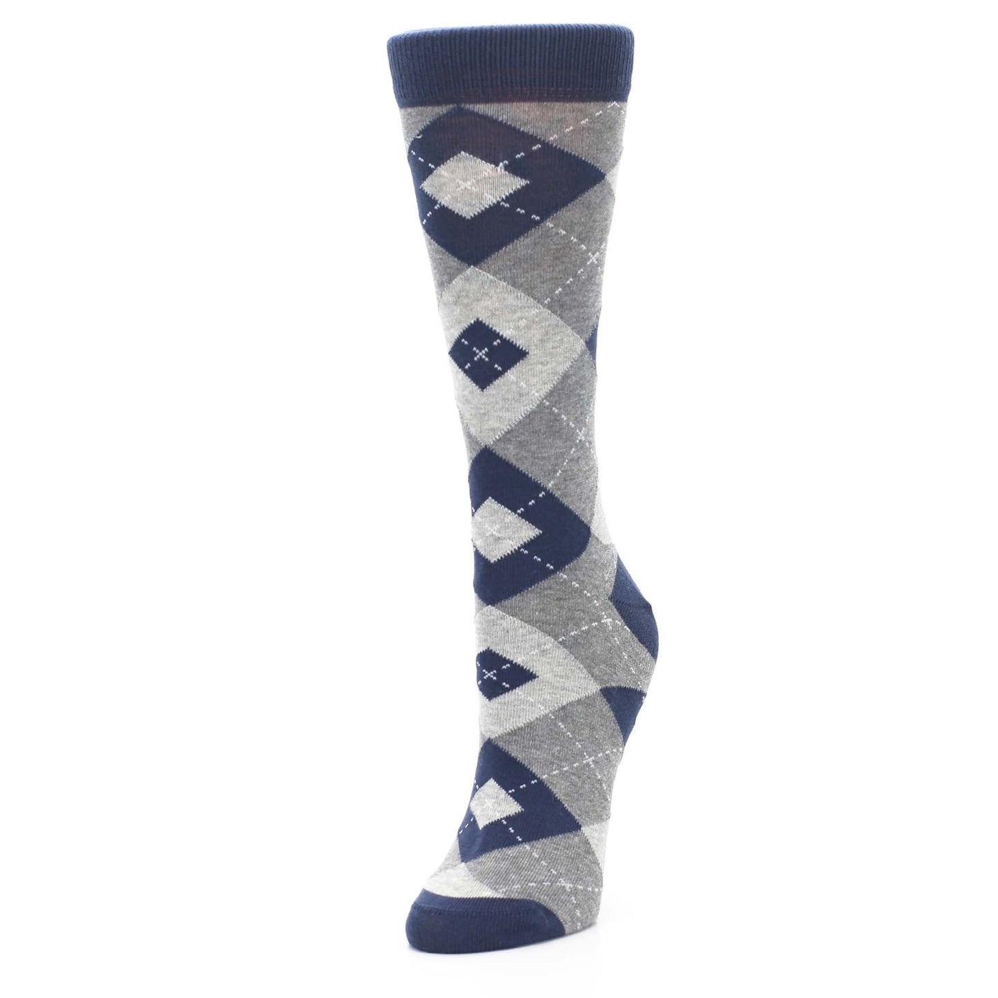 Navy Gray Argyle Women's Dress Socks