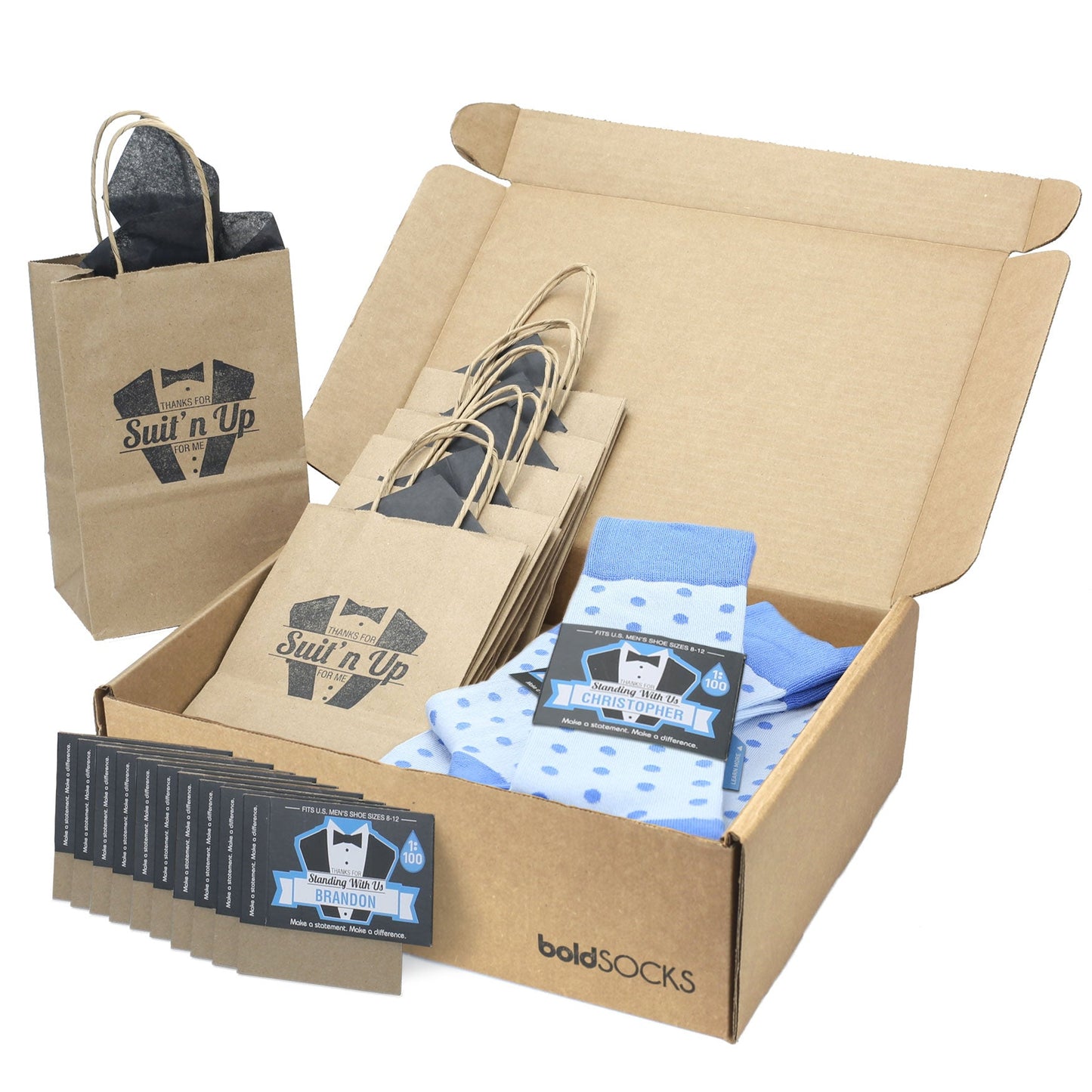 Groomsmen Gift Set Ice Blue Cornflower Polka Dot Men's Dress Socks