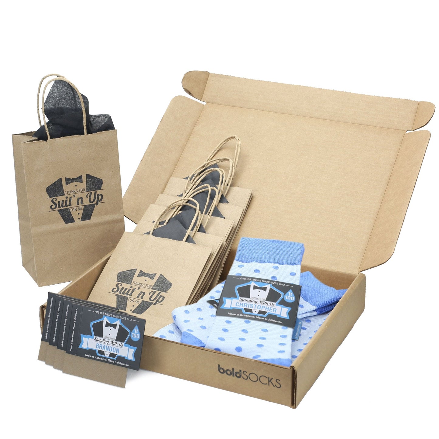 Groomsmen Gift Set Ice Blue Cornflower Polka Dot Men's Dress Socks
