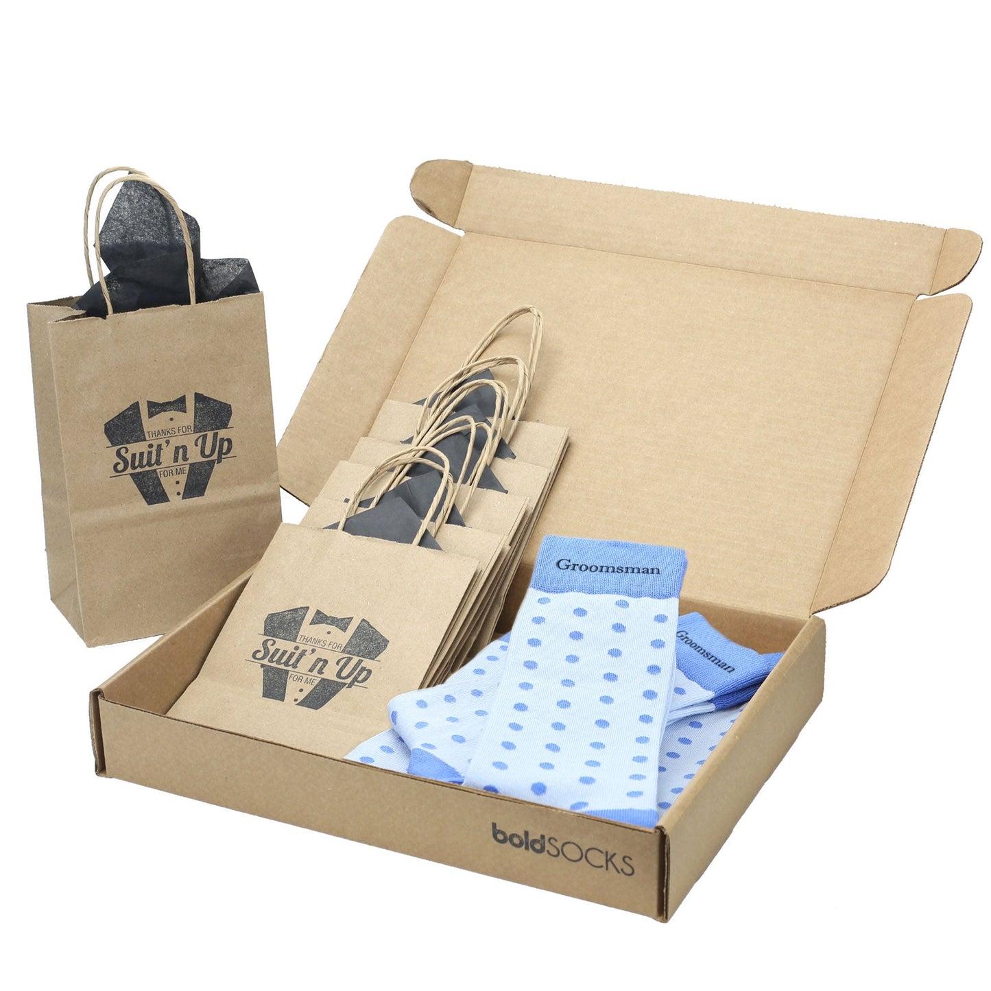 Groomsmen Gift Set Ice Blue Cornflower Polka Dot Men's Dress Socks