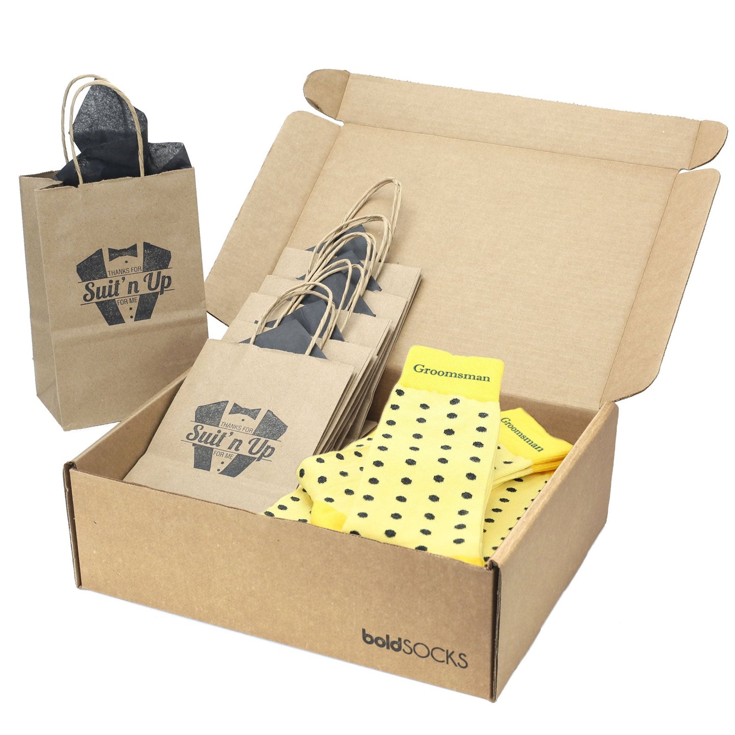 Customizable Groomsmen Gift Set Yellow Gray Polka Dot Men's Dress Socks