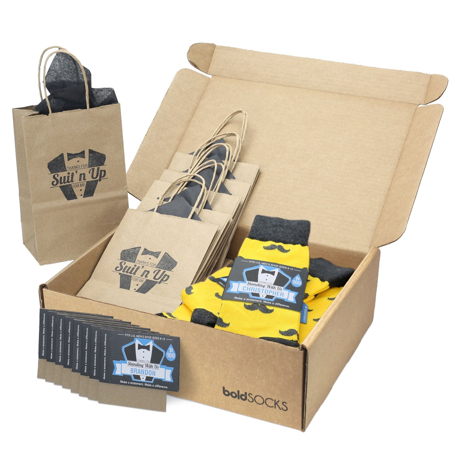 Groomsmen Gift Set Golden Gray Mustache Men's Dress Socks