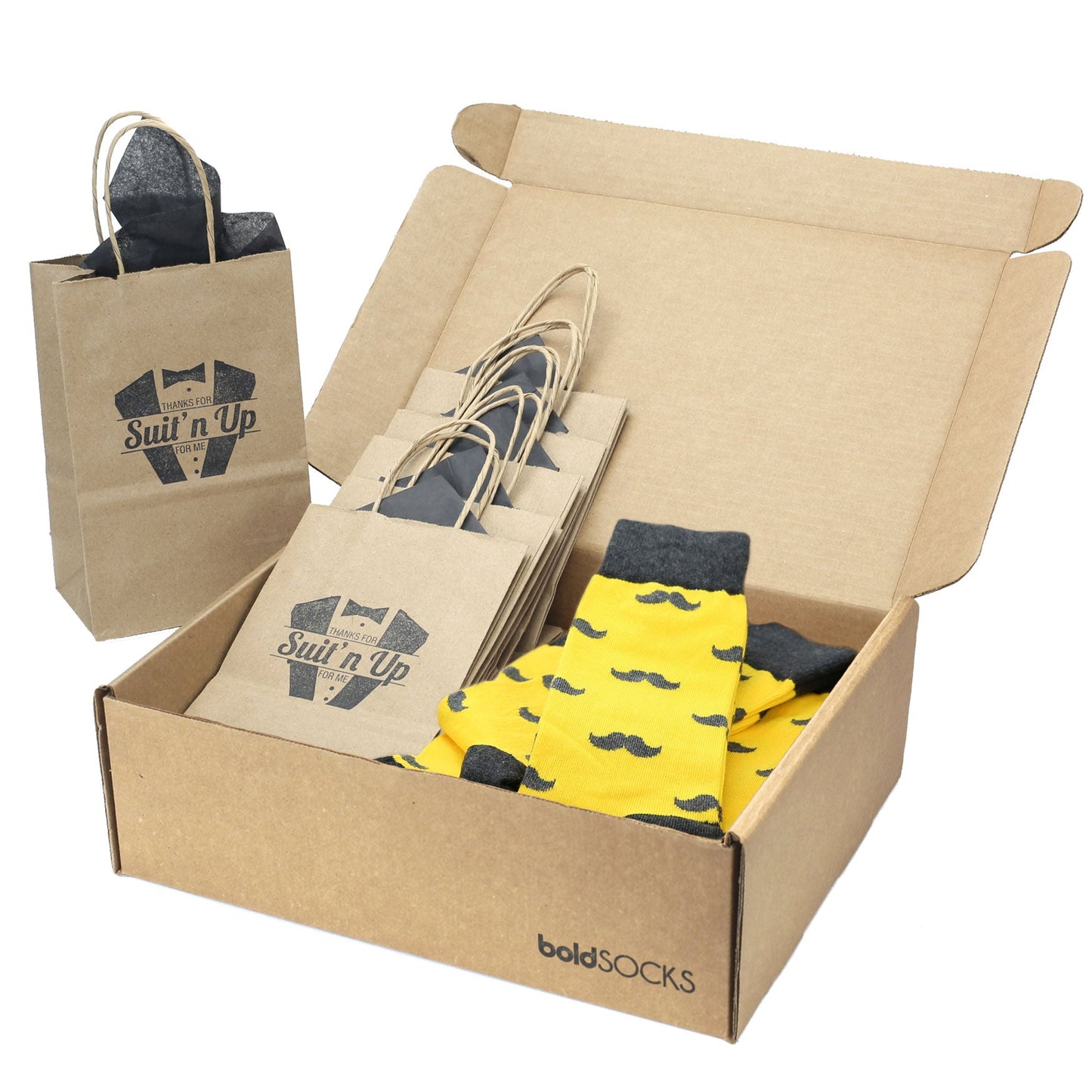 Groomsmen Gift Set Golden Gray Mustache Men's Dress Socks