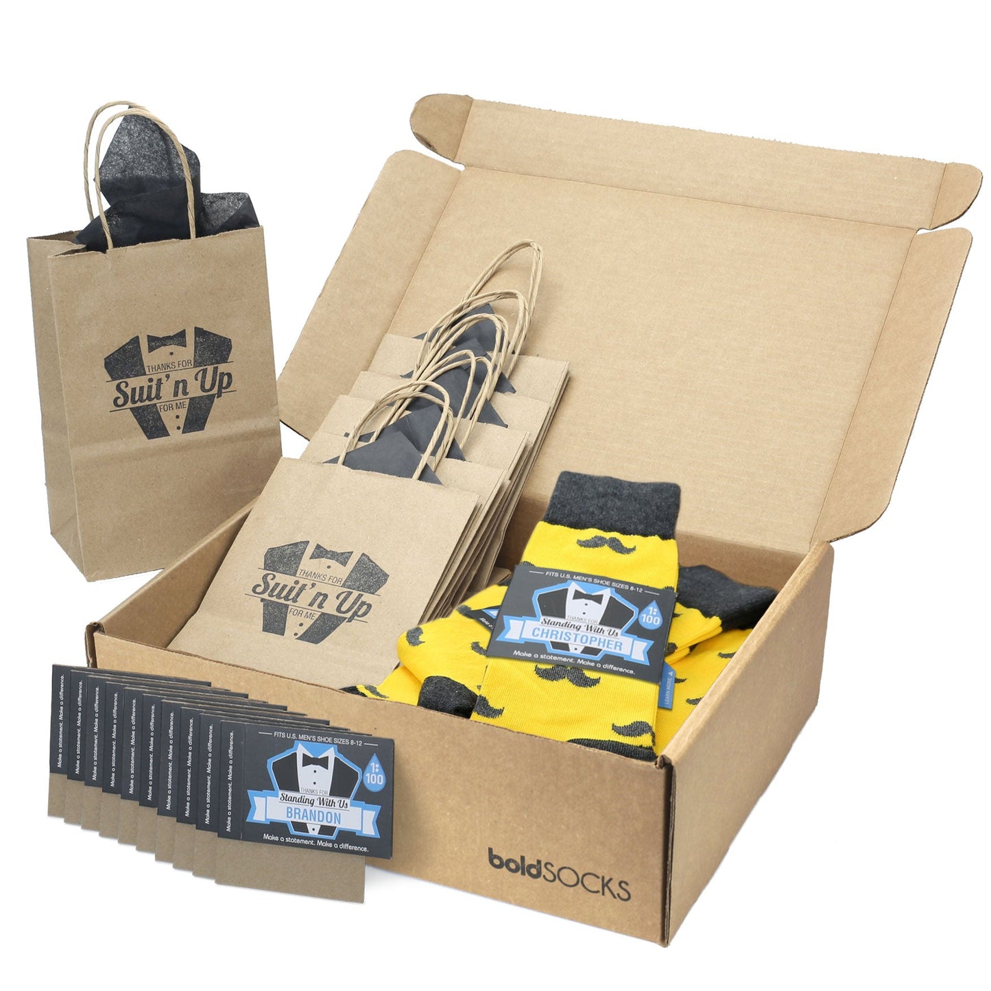 Groomsmen Gift Set Golden Gray Mustache Men's Dress Socks