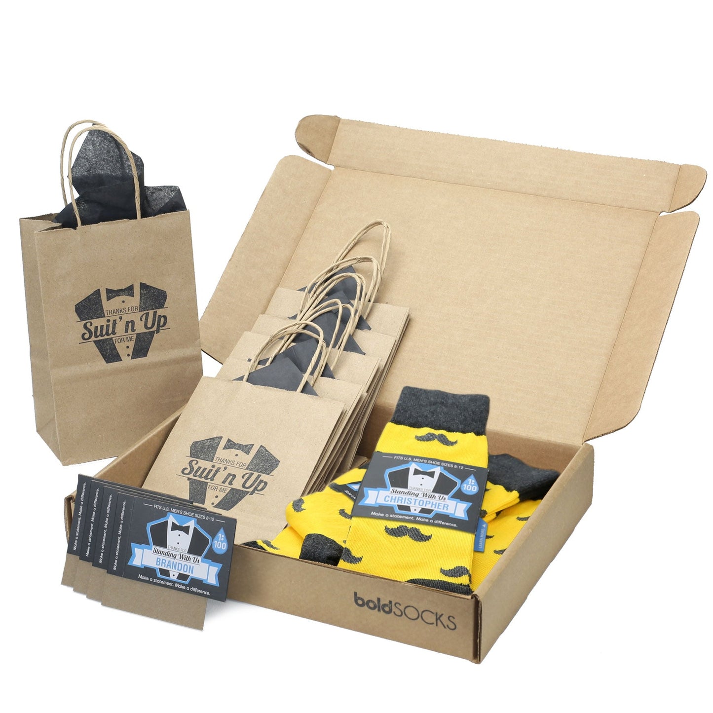 Groomsmen Gift Set Golden Gray Mustache Men's Dress Socks