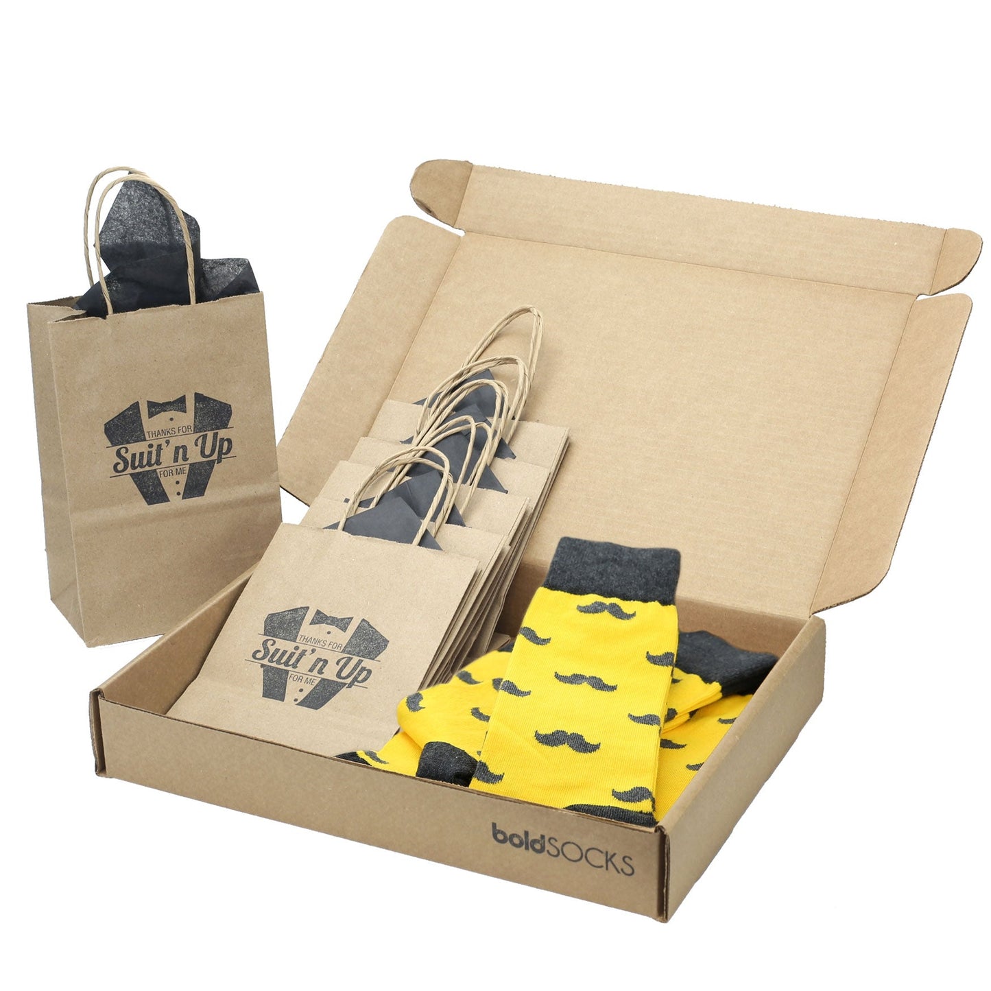 Groomsmen Gift Set Golden Gray Mustache Men's Dress Socks