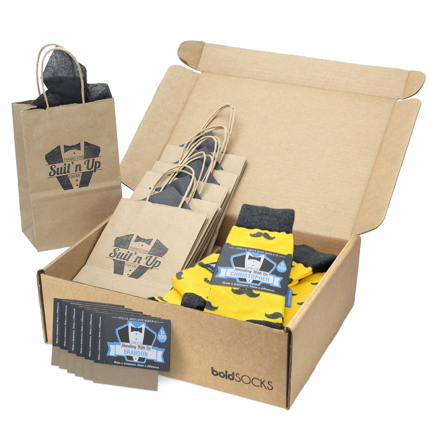Groomsmen Gift Set Golden Gray Mustache Men's Dress Socks