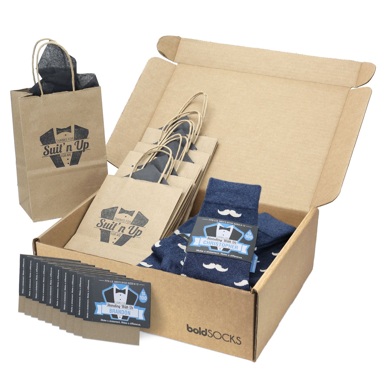 Groomsmen Gift Set Heathered Navy Mustache Men's Dress Socks