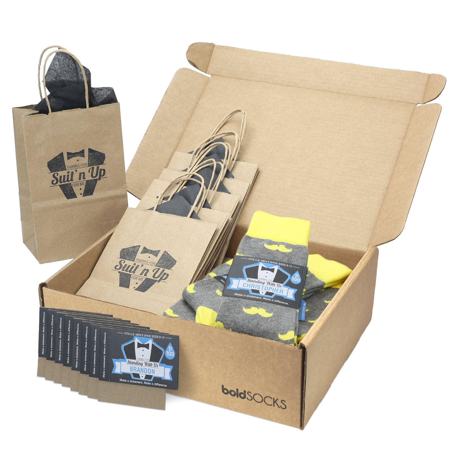 Customizable Groomsmen Gift Set Lemon Gray Mustache Men's Dress Socks