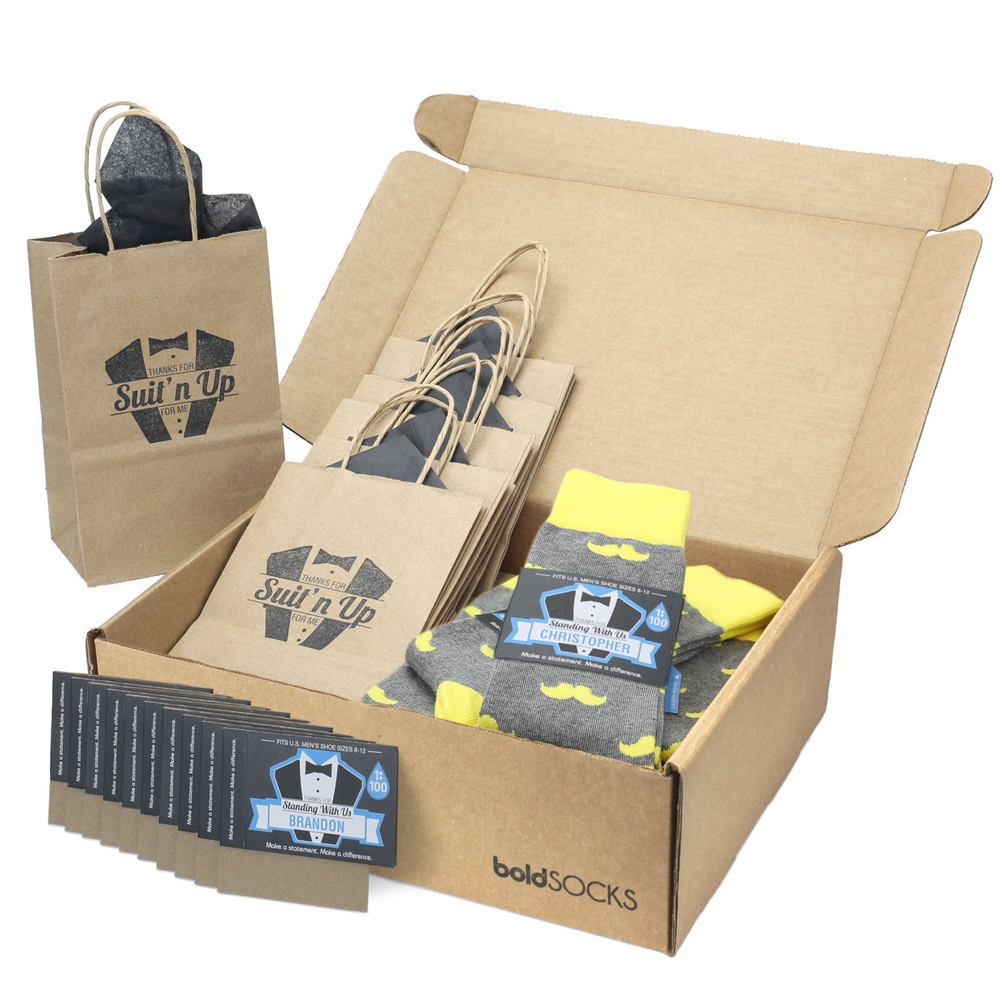 Customizable Groomsmen Gift Set Lemon Gray Mustache Men's Dress Socks