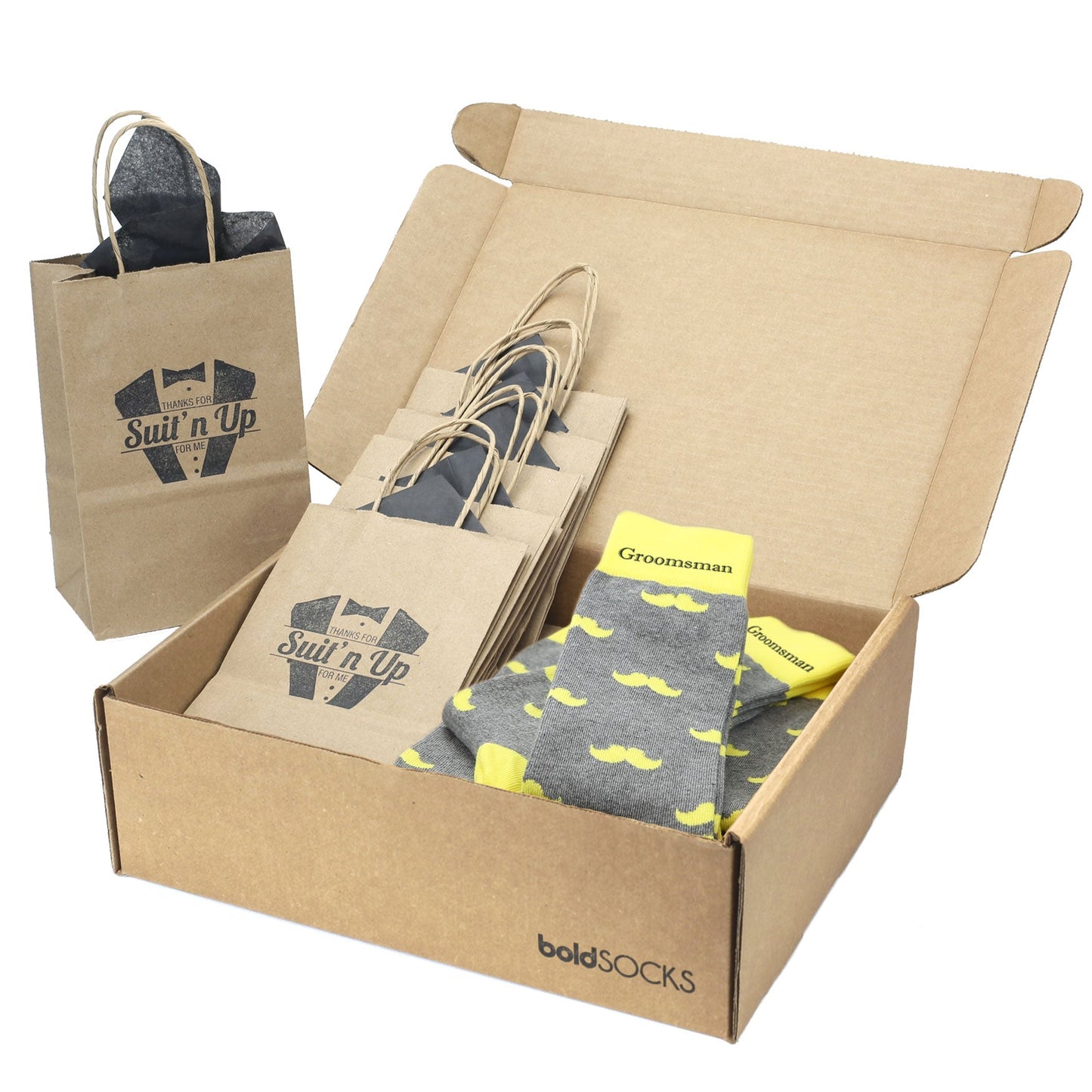 Customizable Groomsmen Gift Set Lemon Gray Mustache Men's Dress Socks