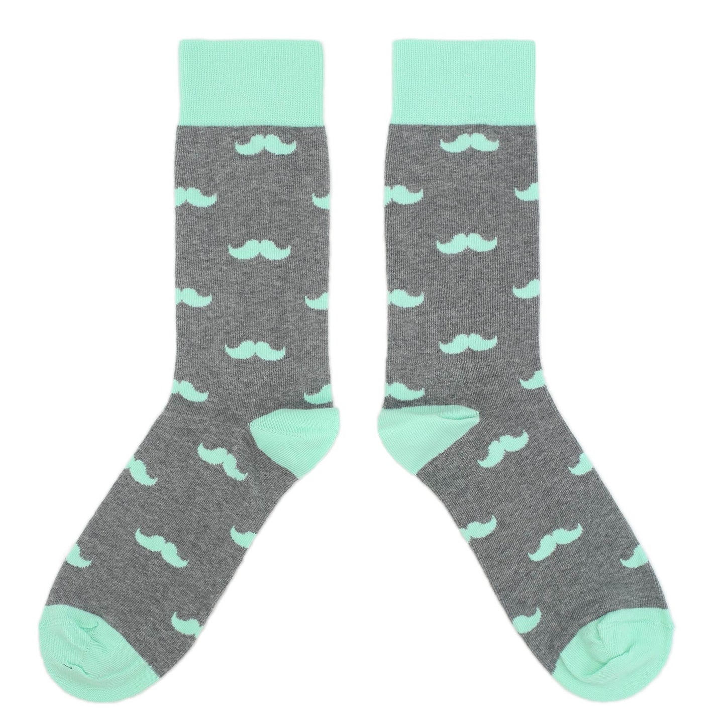 Mint Gray Mustache Wedding Groomsmen Men's Dress Socks with Matching Bow Tie