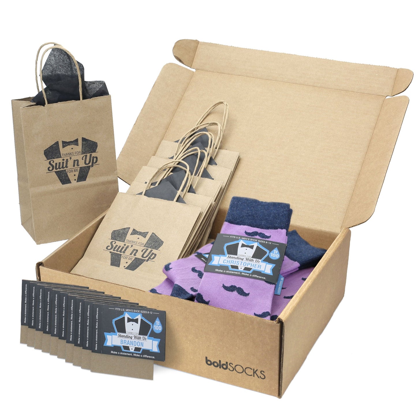 Groomsmen Gift Set Wisteria Navy Mustache Men's Dress Socks