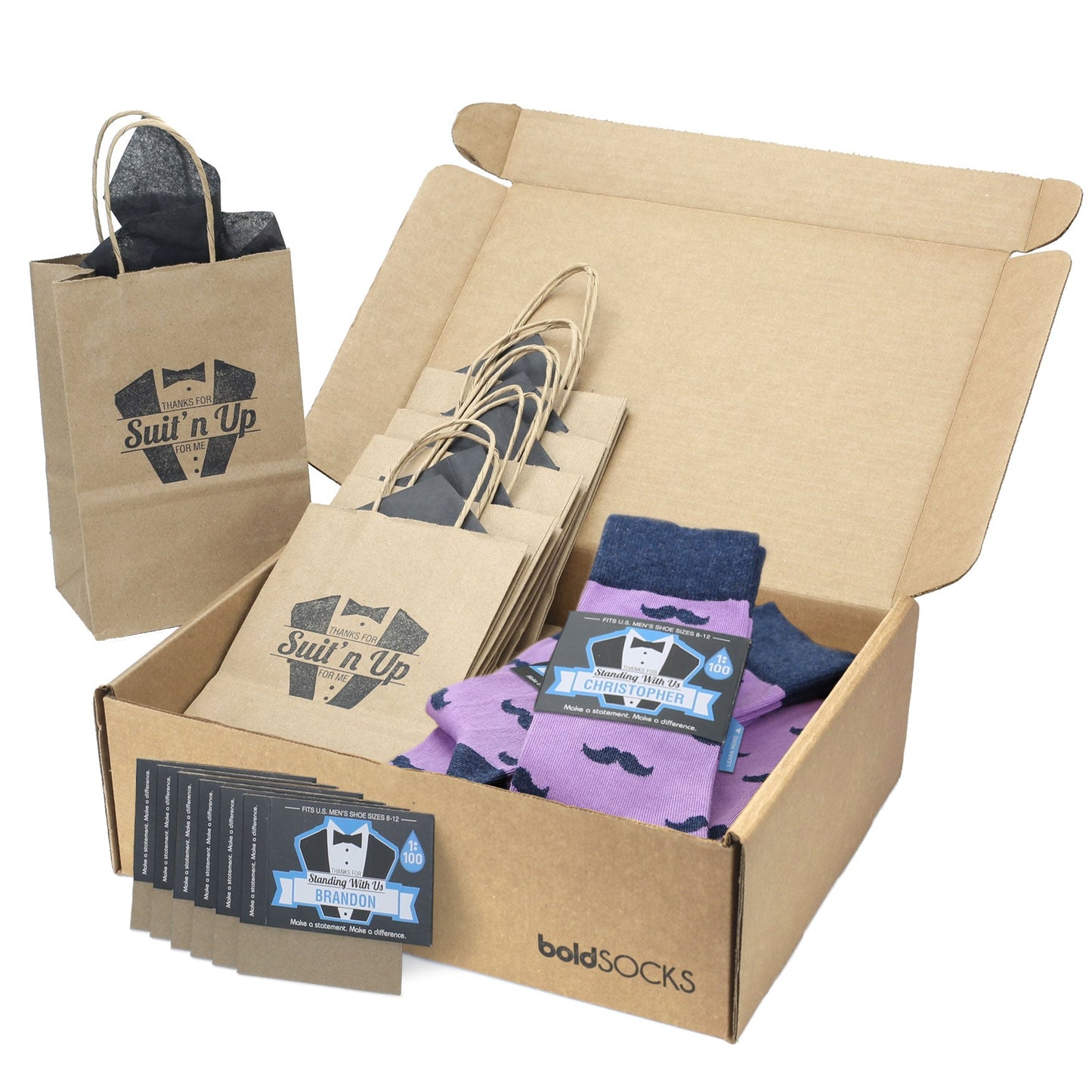 Groomsmen Gift Set Wisteria Navy Mustache Men's Dress Socks