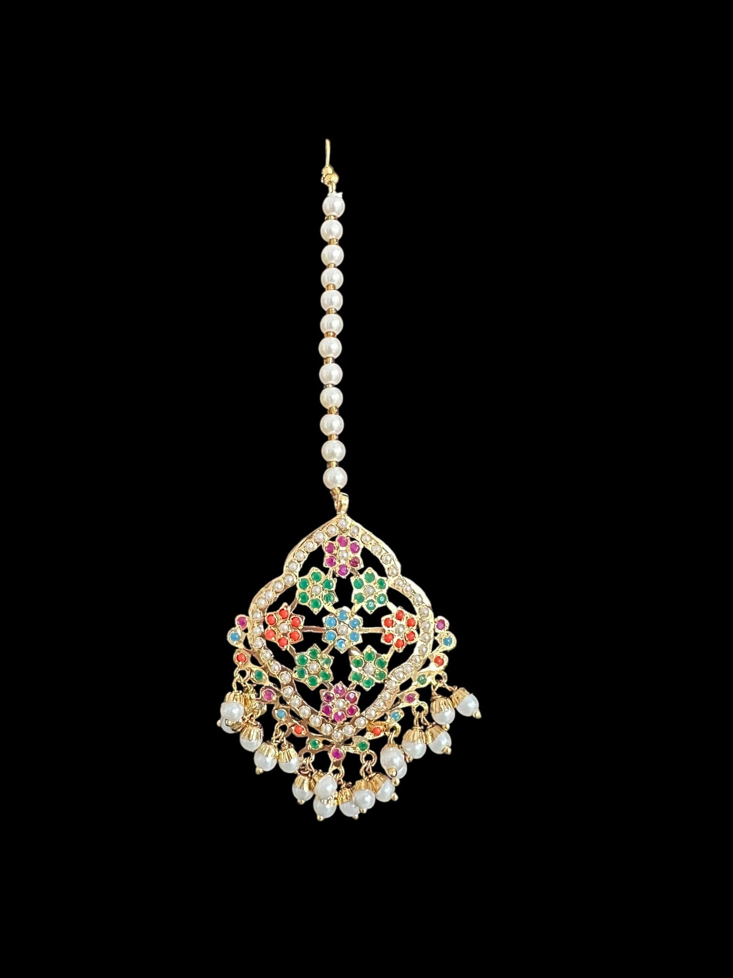 Mehru Jadau chandbali earrings tika in navratan ( SHIPS IN 3 WEEKS )