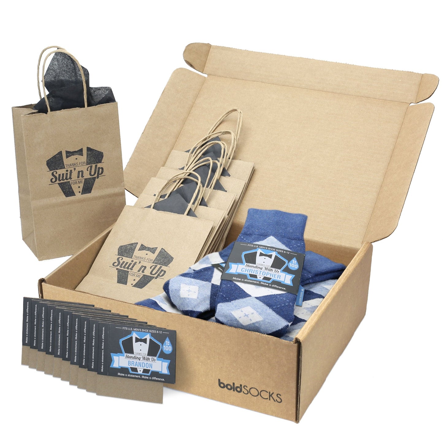 Customizable Groomsmen Gift Set Heathered Navy Argyle Men’s Dress Sock