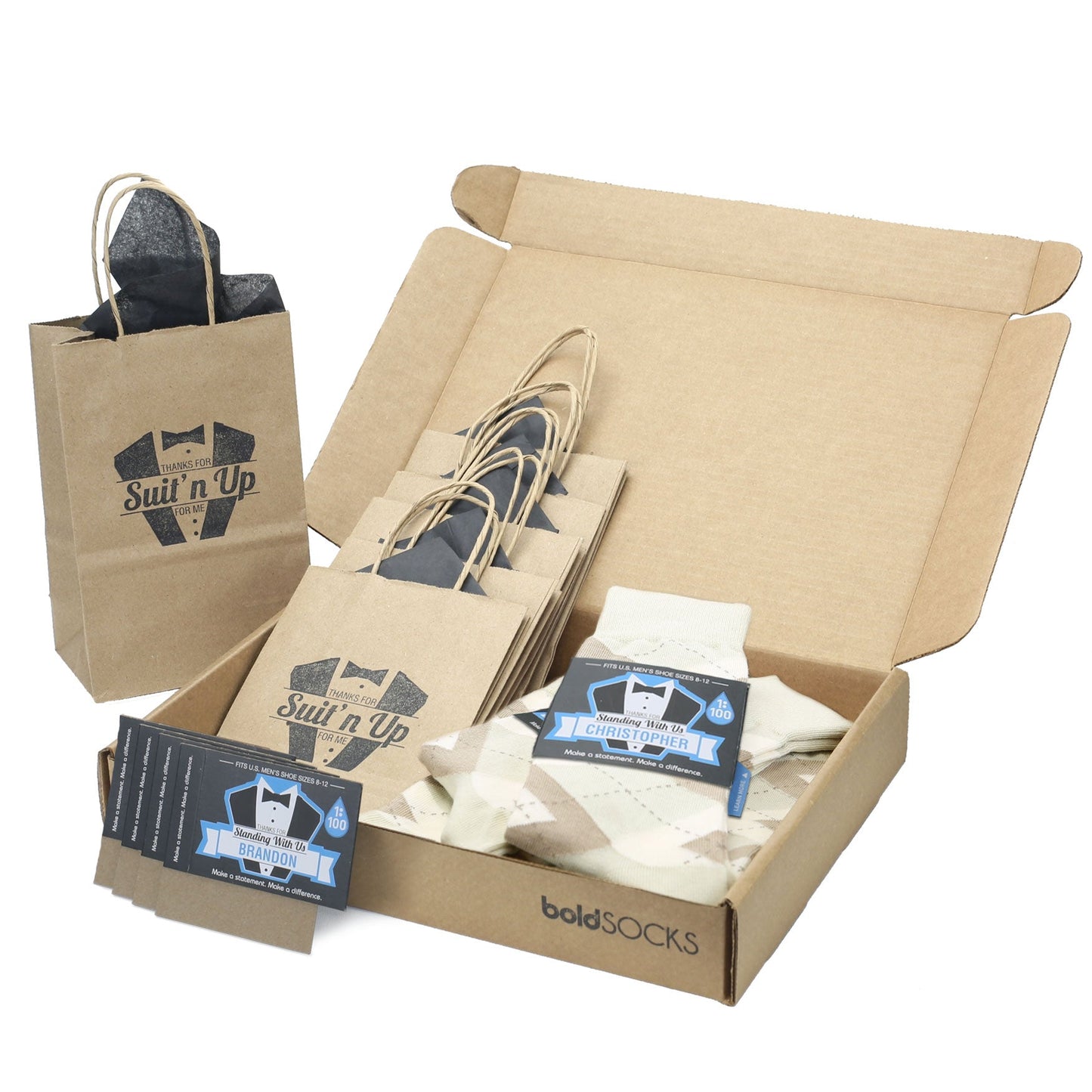 Customizable Groomsmen Gift Set Champagne Argyle Men’s Dress Sock
