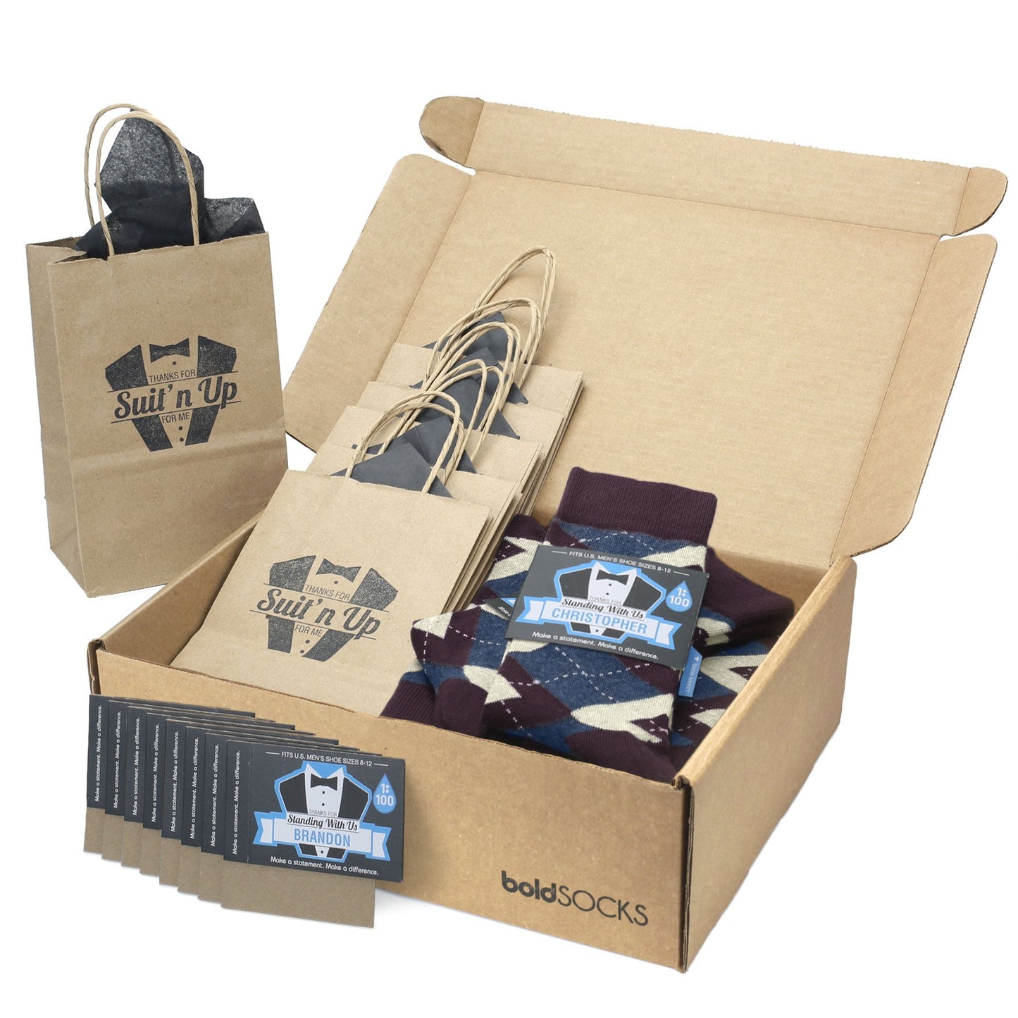 Customizable Groomsmen Gift Set Bordeaux Champagne Navy Argyle Men’s Dress Socks
