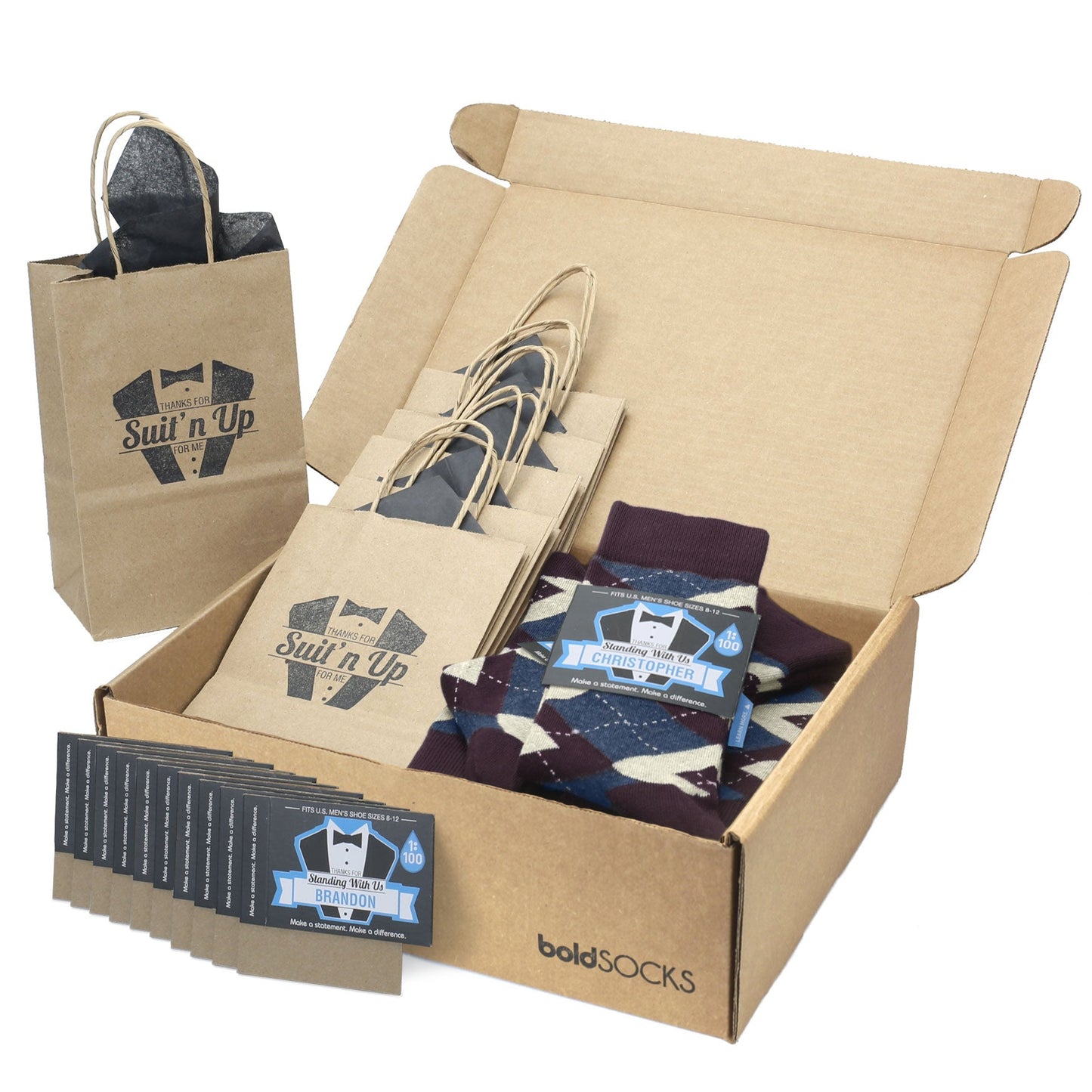 Customizable Groomsmen Gift Set Bordeaux Champagne Navy Argyle Men’s Dress Socks