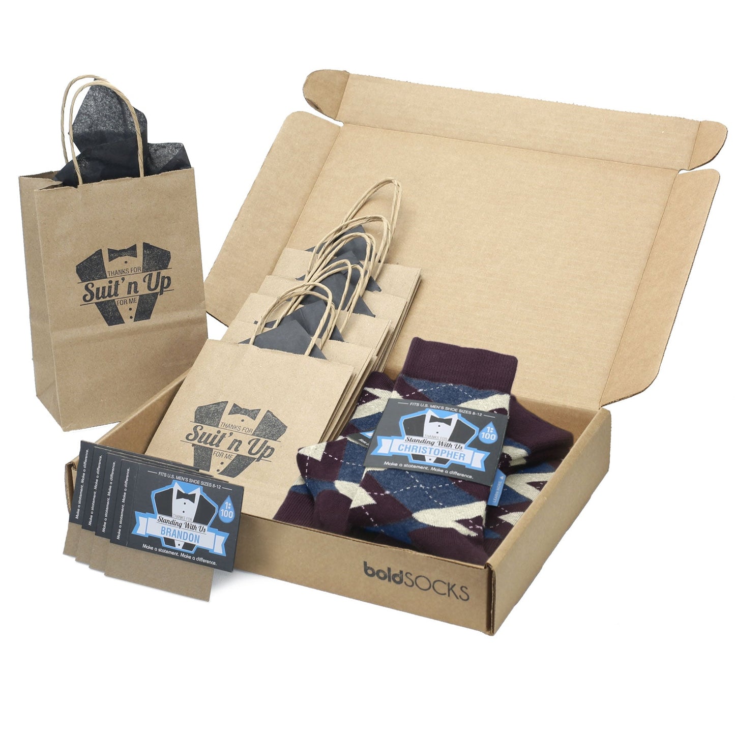 Customizable Groomsmen Gift Set Bordeaux Champagne Navy Argyle Men’s Dress Socks