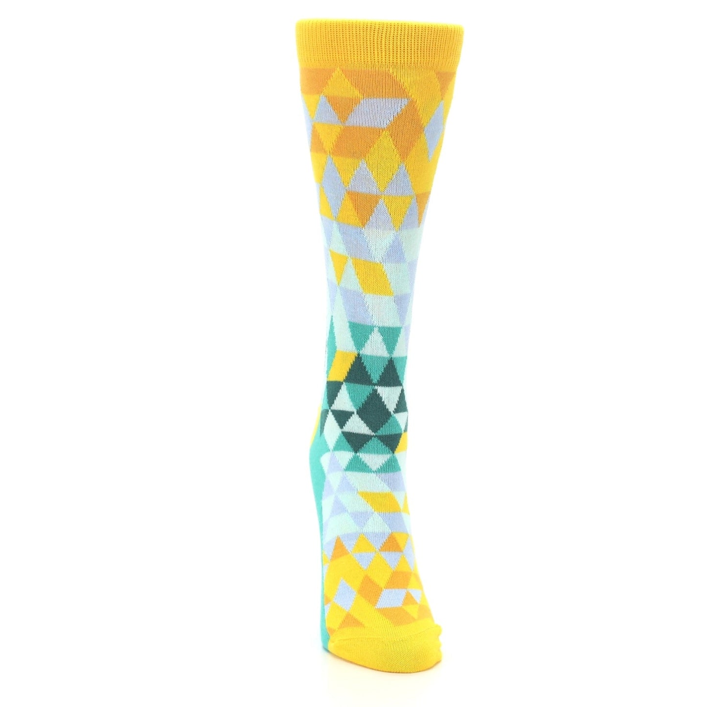 Golden Yellow Turquoise Triangle Geometric Women's Dress Socks