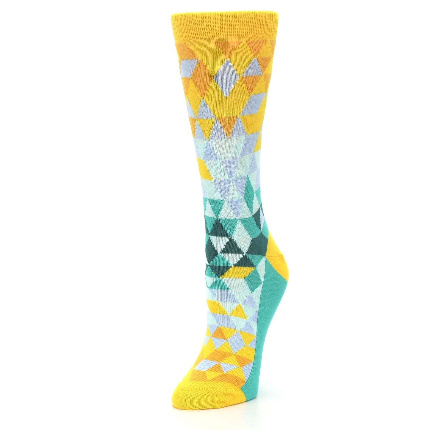 Golden Yellow Turquoise Triangle Geometric Women's Dress Socks