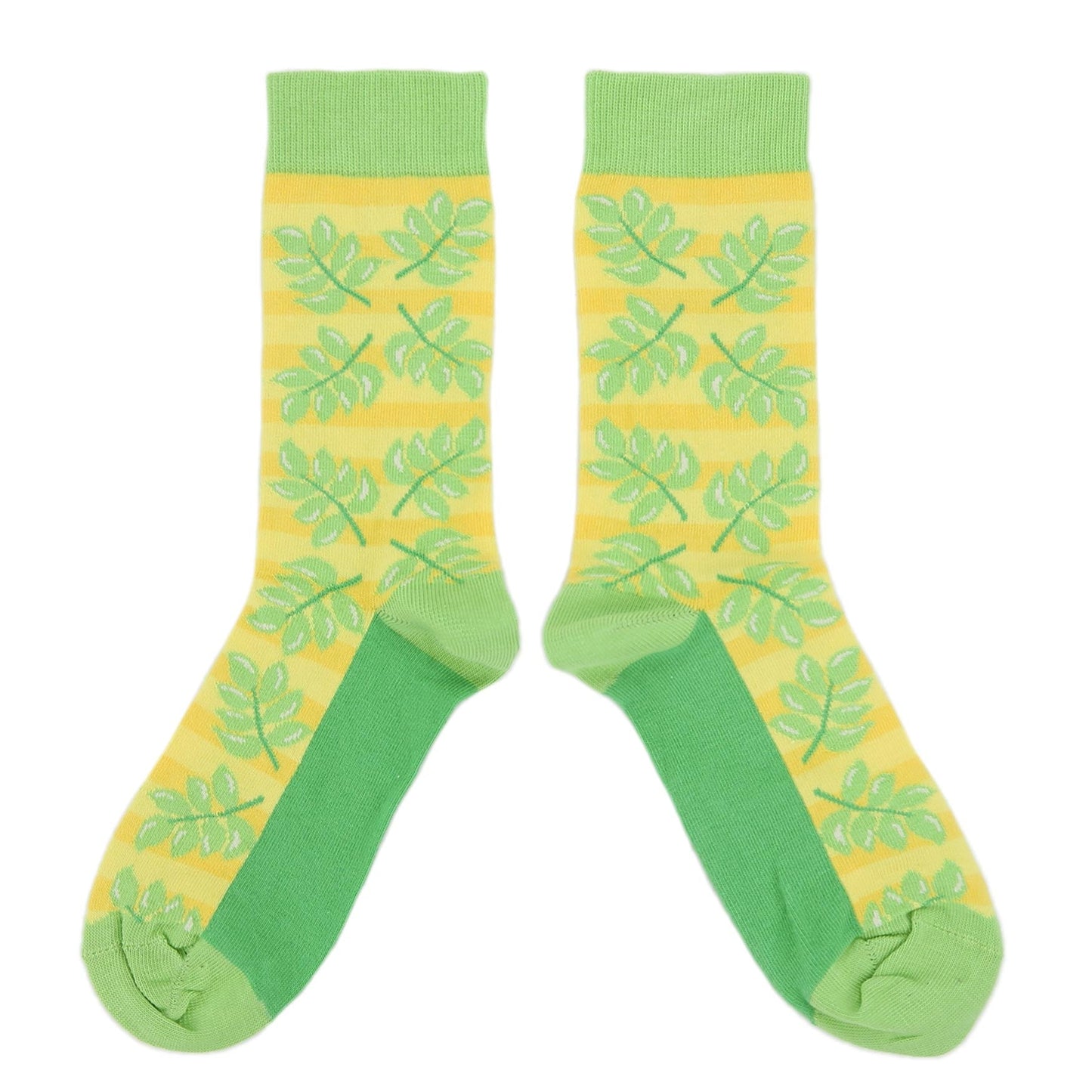 Yellow Green Palm Branches Women's Dress Socks