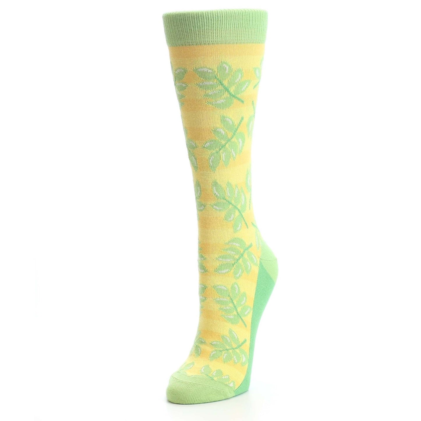 Yellow Green Palm Branches Women's Dress Socks