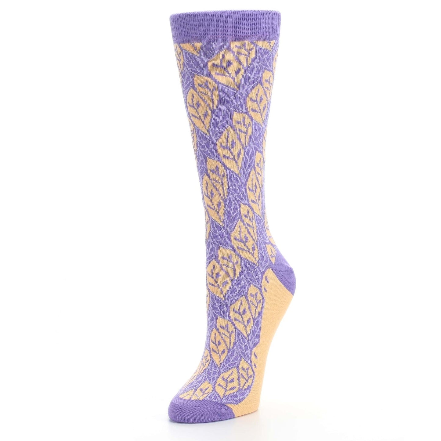 Purple Orange Leaf Pattern Women's Dress Socks