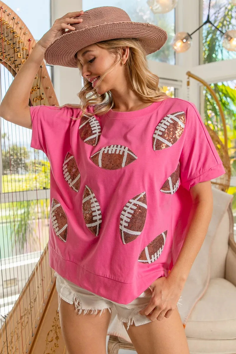 BiBi Game Day Sequins Patched Half Sleeves Top