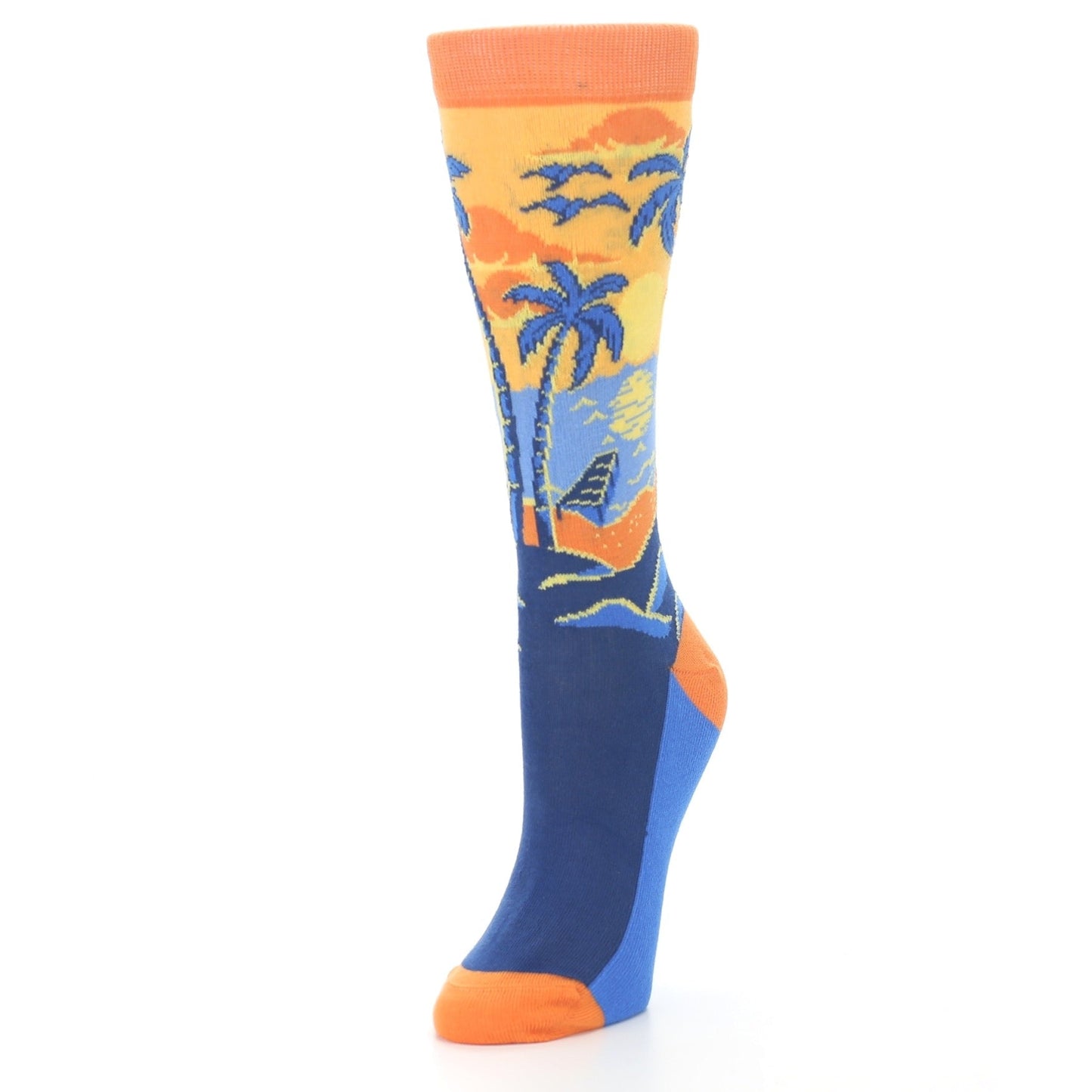 Orange Sunset Palm Tree Socks - Women's Novelty Socks