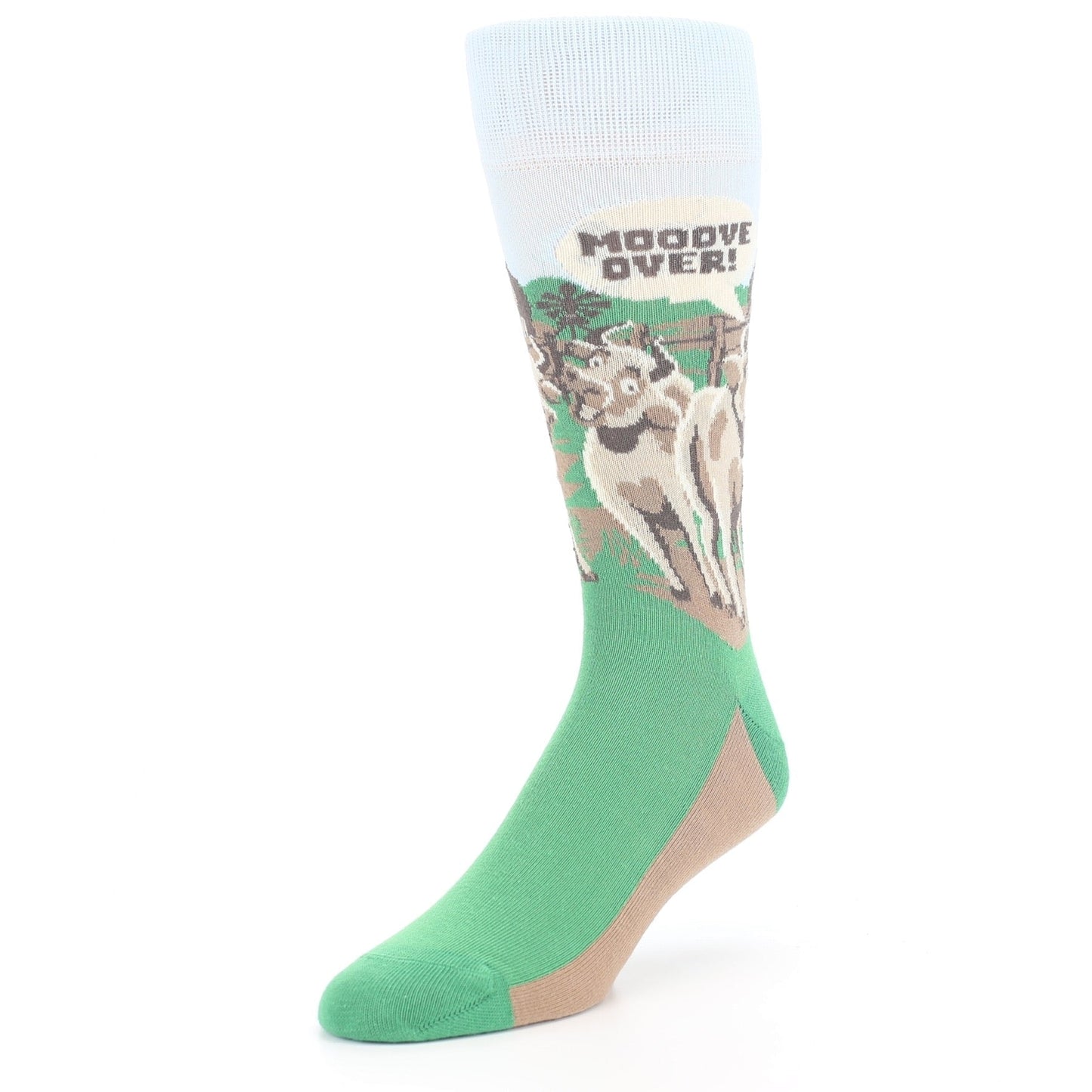 Brown Green Mooove Over Cow Socks - Men's Novelty Dress Socks
