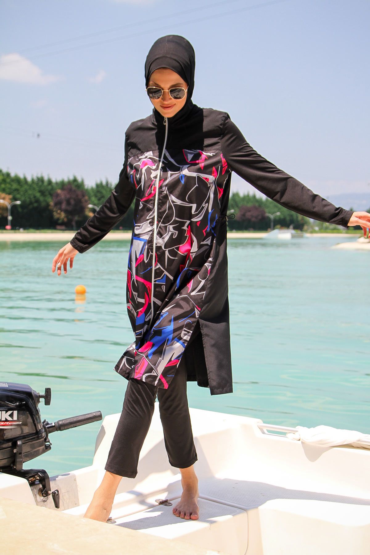 Woven Black Burkini Modest Swimwear M2266
