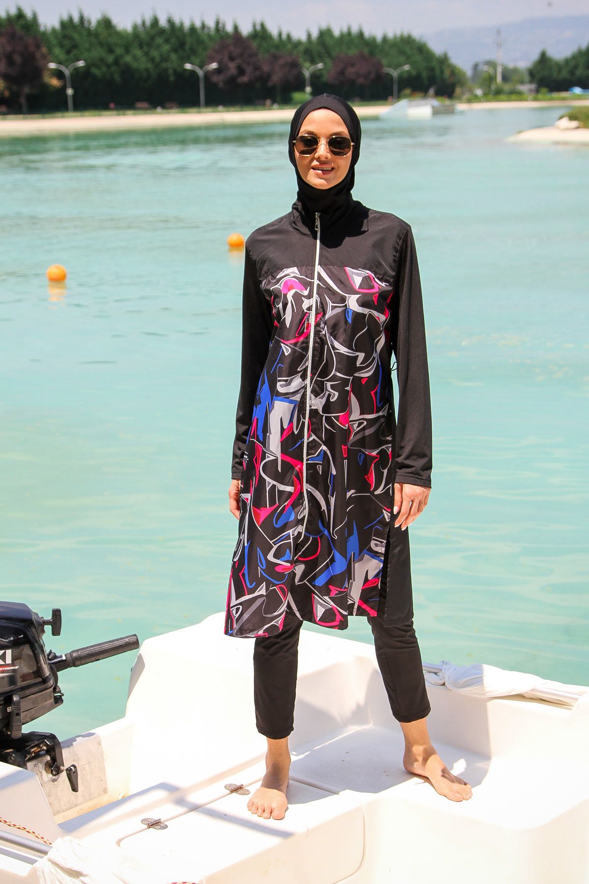 Woven Black Burkini Modest Swimwear M2266