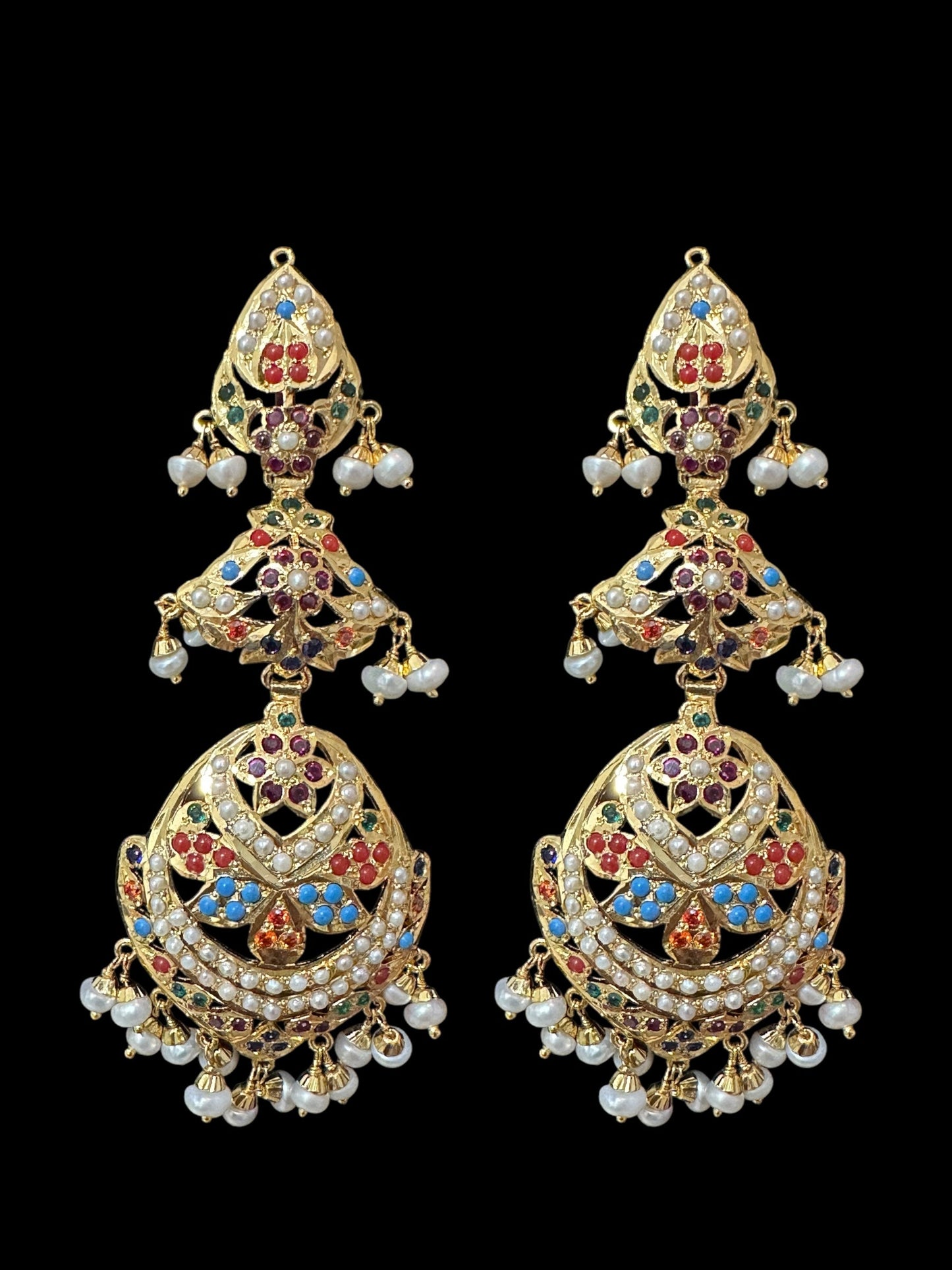 Navratan / Multicolored Jadau Necklace Set in Gold Plated Silver ( SHIPS IN 5 WEEKS )