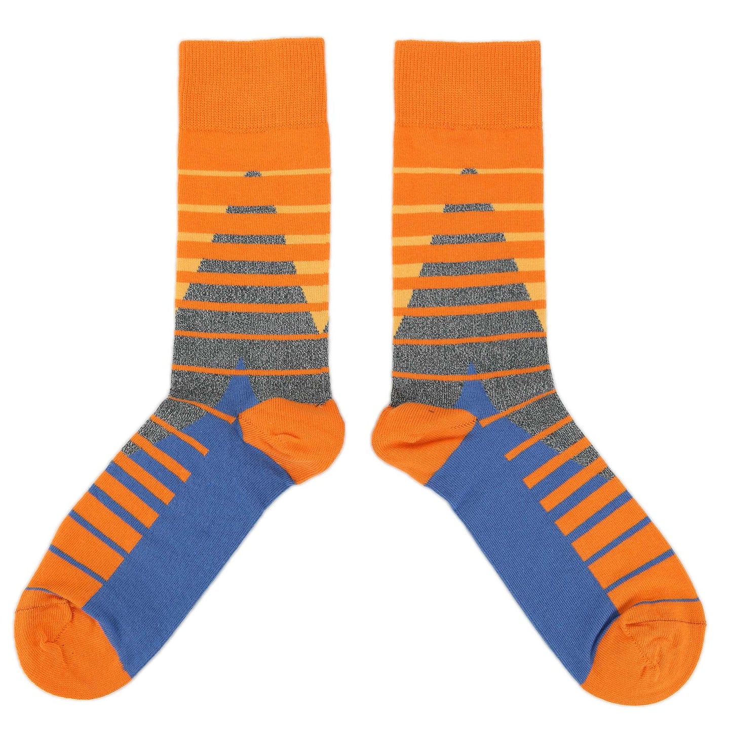 Orange Blue Triangle Stripe Men's Dress Socks