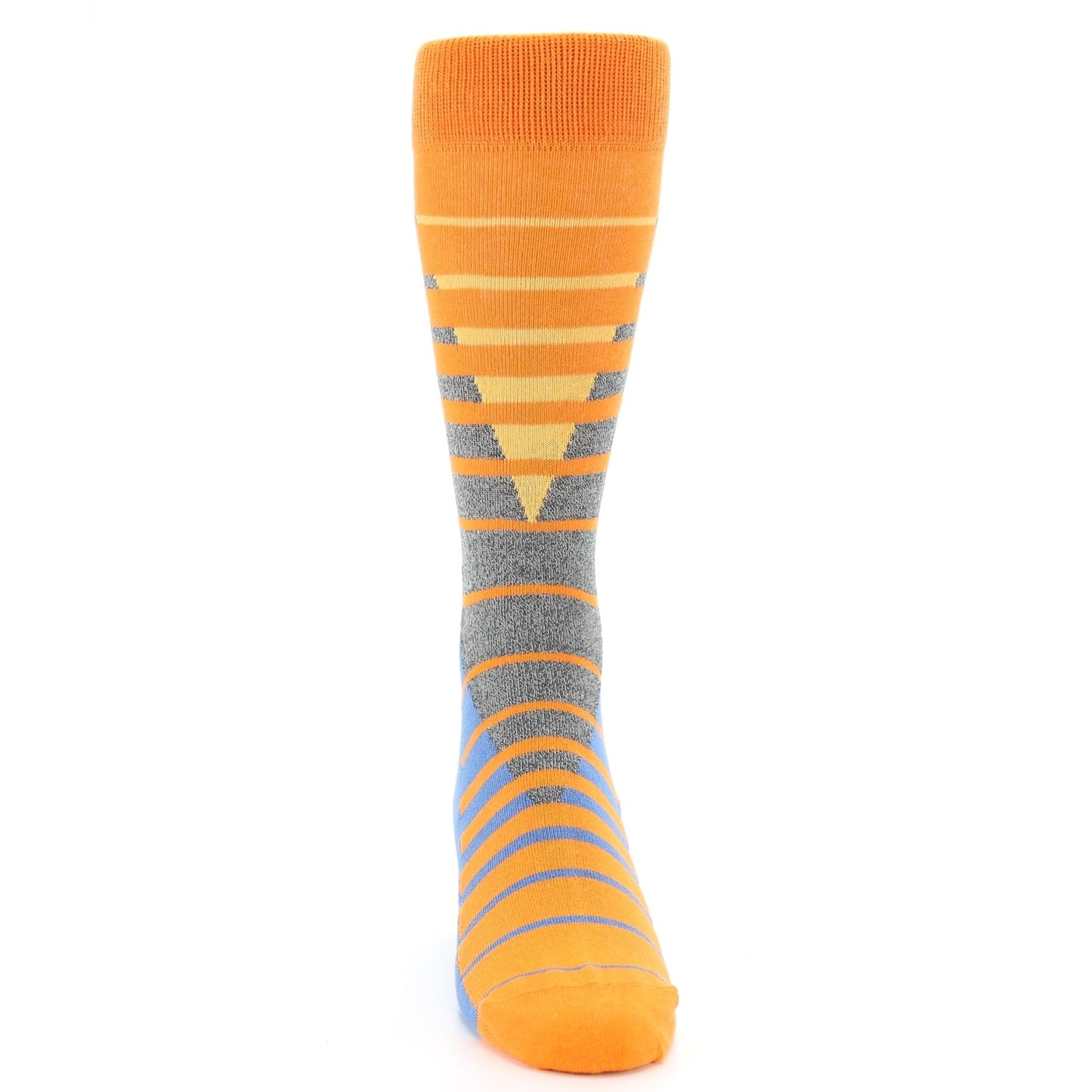 Orange Blue Triangle Stripe Men's Dress Socks