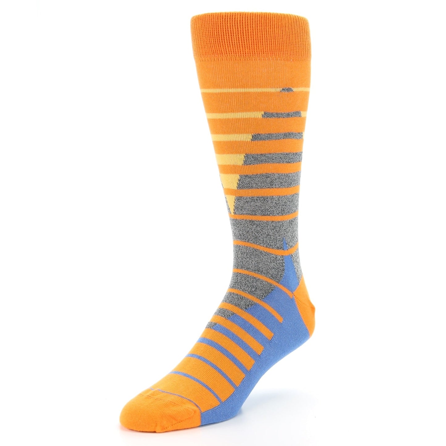 Orange Blue Triangle Stripe Men's Dress Socks