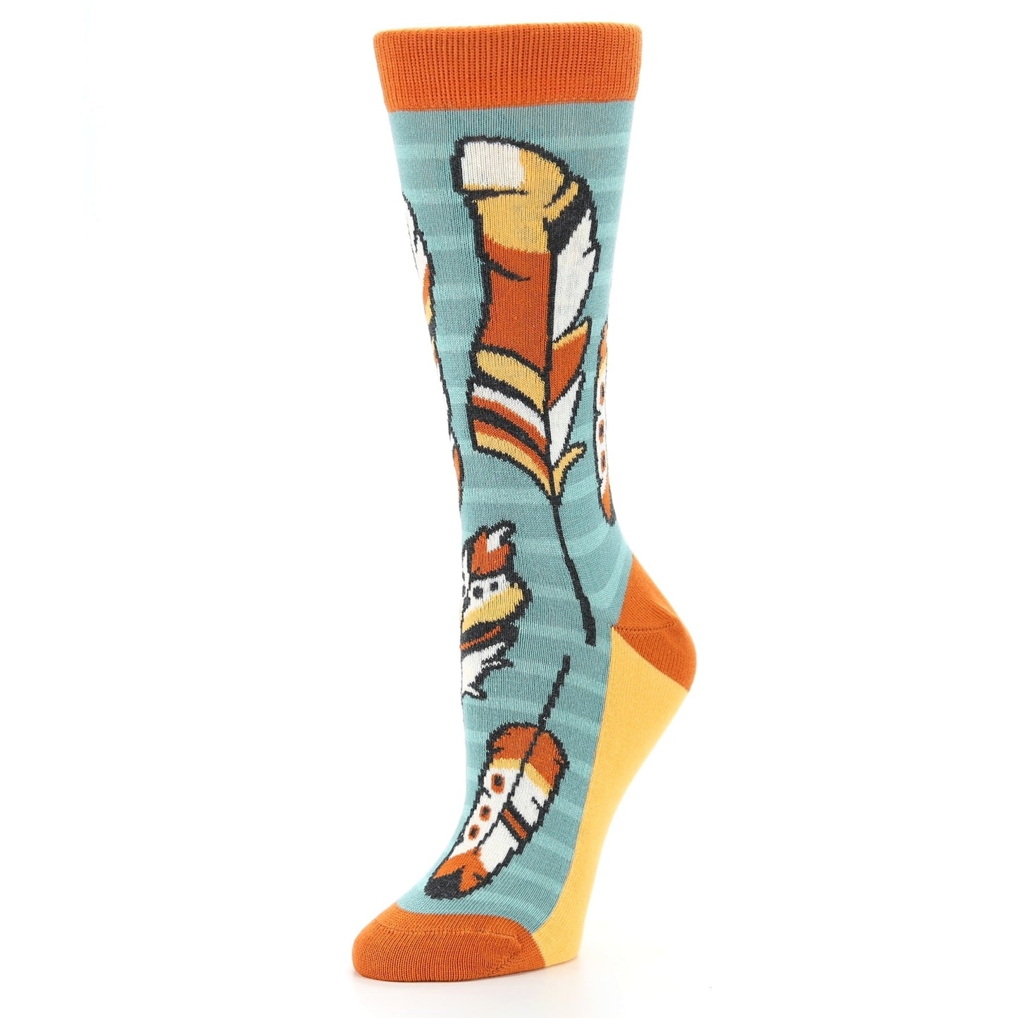 Teal Red Feathers Women's Dress Socks